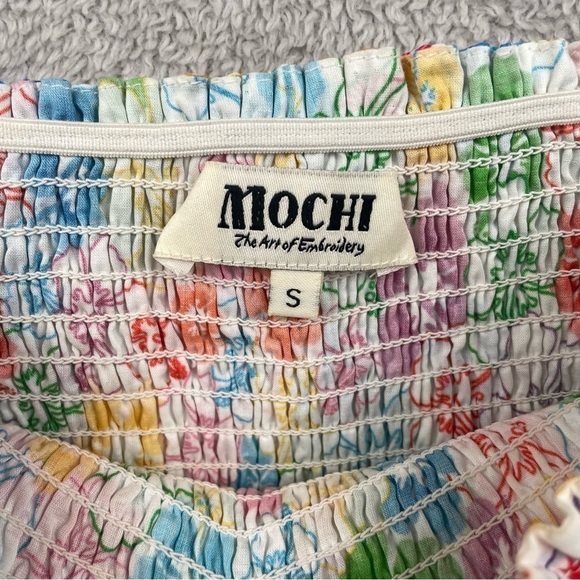 Mochi Dress Women Small Floral Red Blue Yellow Smocked Flare Sleeve Off Shoulder - Picture 11 of 16